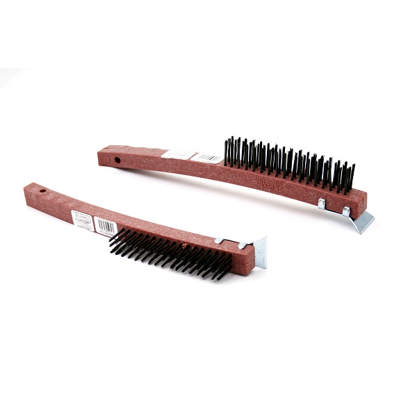 Cepillo de alambre con mango y raspador 3 x 17 filas