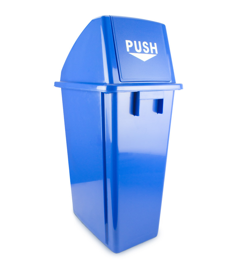 Basurero plástico con tapadera de vaivén BRUSHTECH AZUL 60 lts