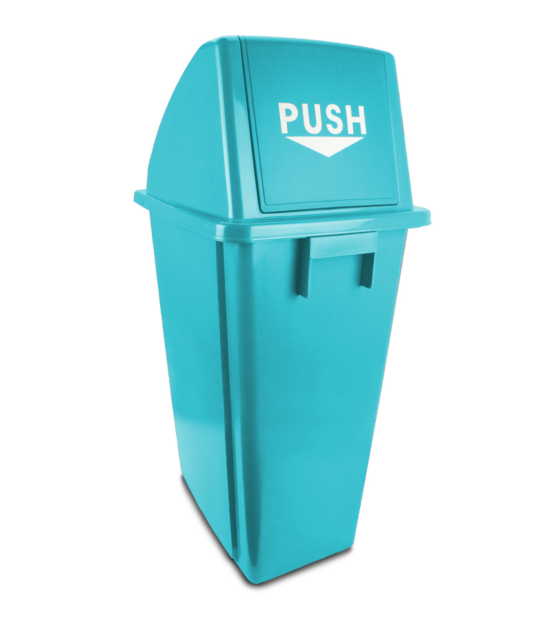 Basurero plástico con tapadera de vaivén BRUSHTECH CELESTE 60 lts