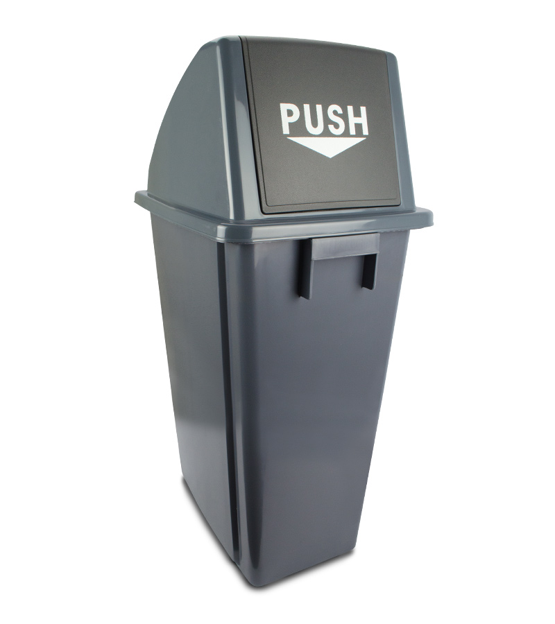 Basurero plástico con tapadera de vaivén BRUSHTECH GRIS 60 lts