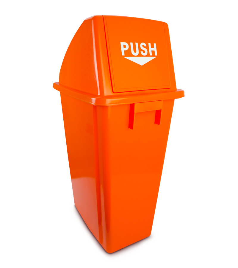 Basurero plástico con tapadera de vaivén BRUSHTECH NARANJA 60 lts