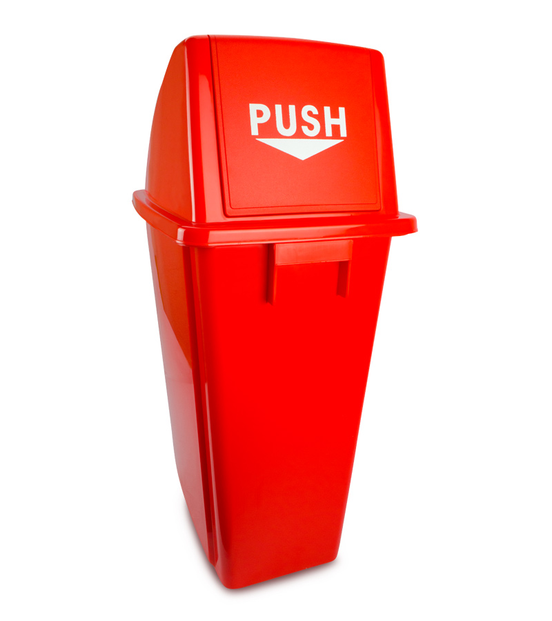 Basurero plástico con tapadera de vaivén BRUSHTECH ROJO 60 lts