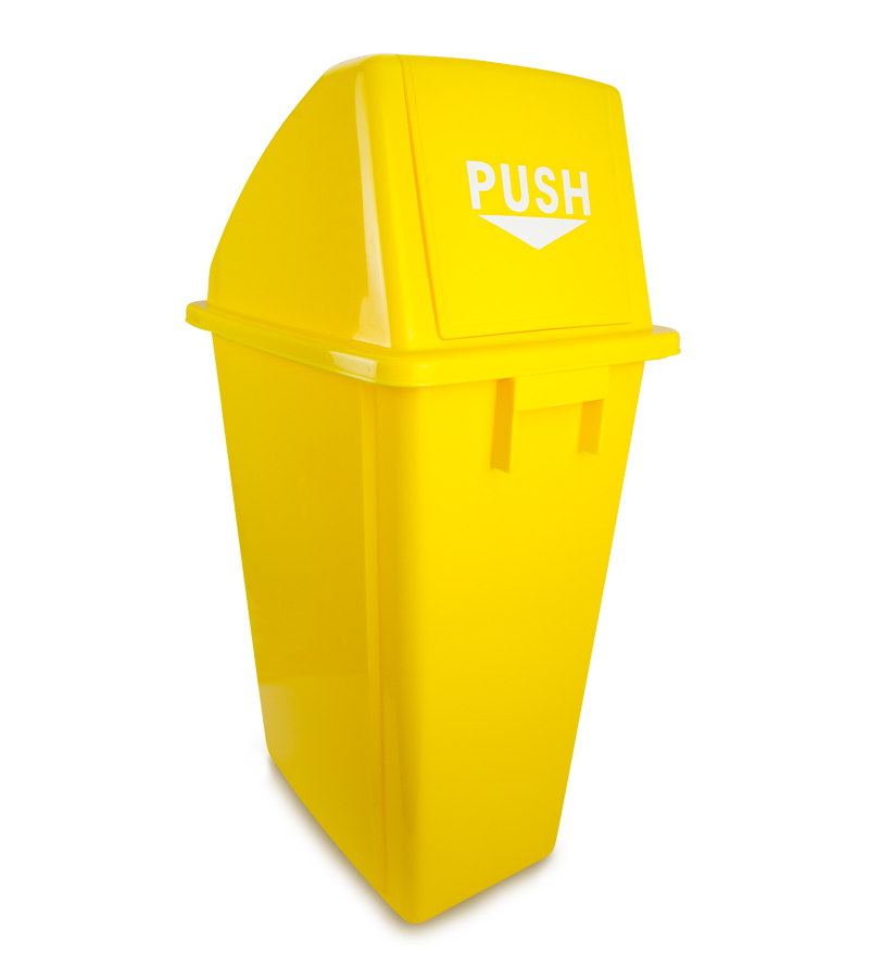 Basurero plástico con tapadera de vaivén BRUSHTECH AMARILLO 60 lts