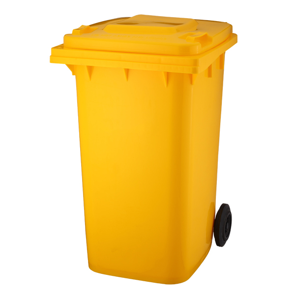 Basurero 120 lts AMARILLO con tapadera y ruedas sin pedal