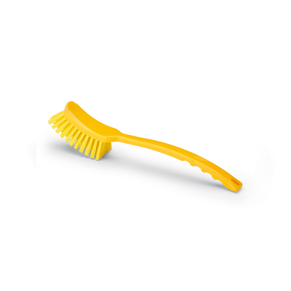 Cepillo curvo PBT de mango largo AMARILLO dureza fuerte