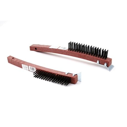 [h00016] Cepillo de alambre con mango y raspador 3 x 17 filas