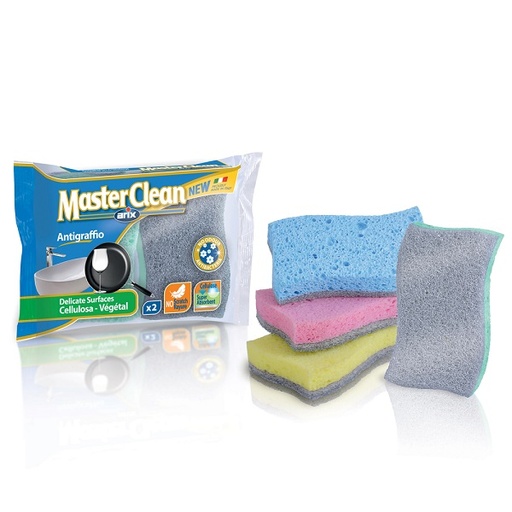 [12780] Esponja de celulosa MASTER CLEAN no scratch de ARIX paquete 2u